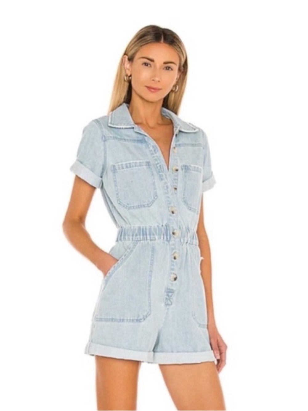 Show Me Your MuMu Light Blue Denim Cannon Romper XS